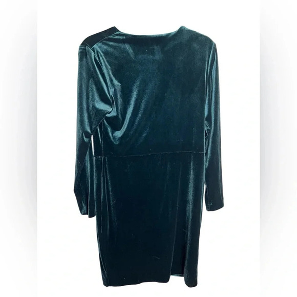 H & M Faux Wrap Stretch Velvet Dress Long Sleeve Bodycon Teal Blue Size 10 - Picture 4 of 5